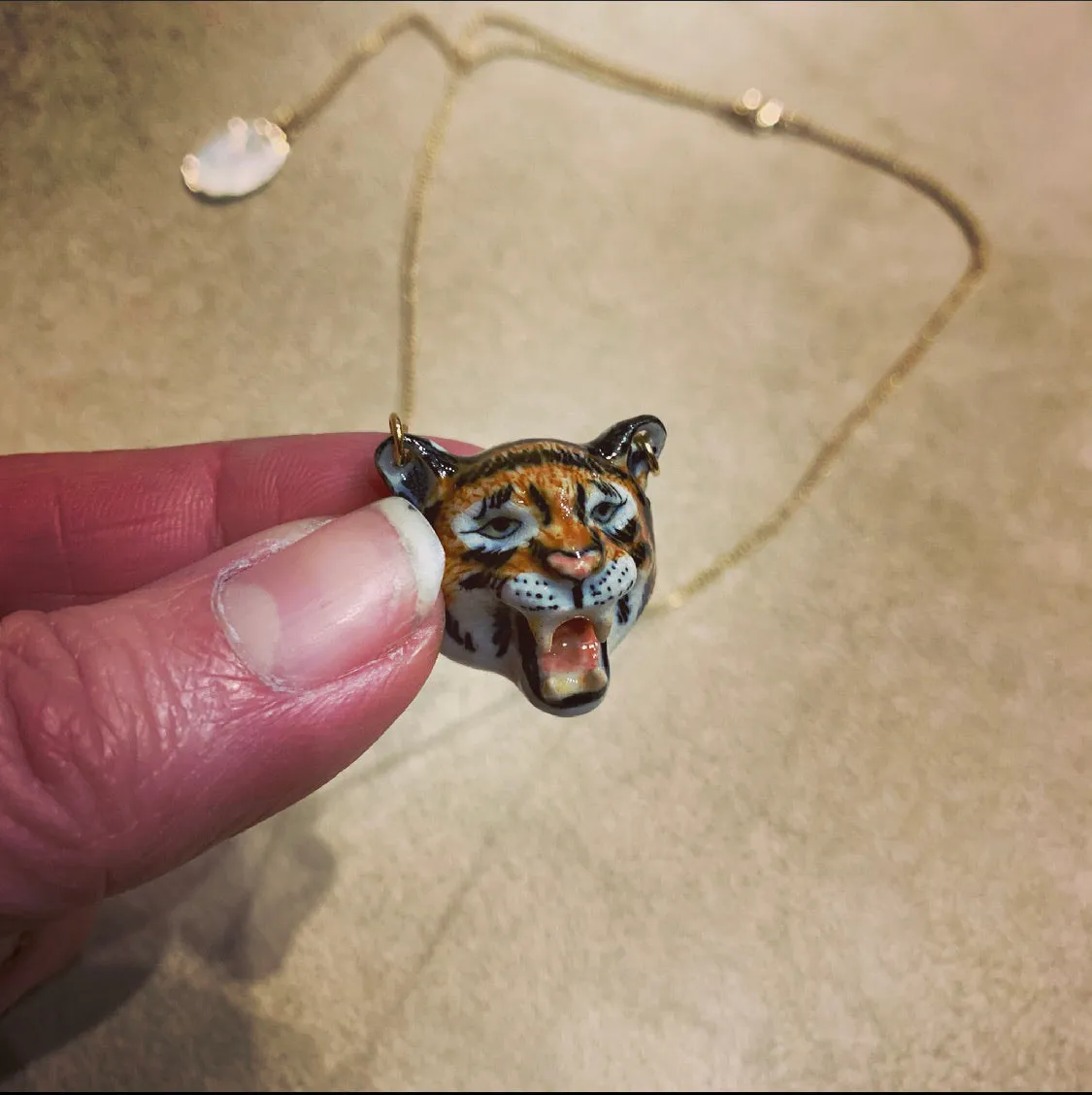 Roaring Tiger necklace by And Mary in porcelaine