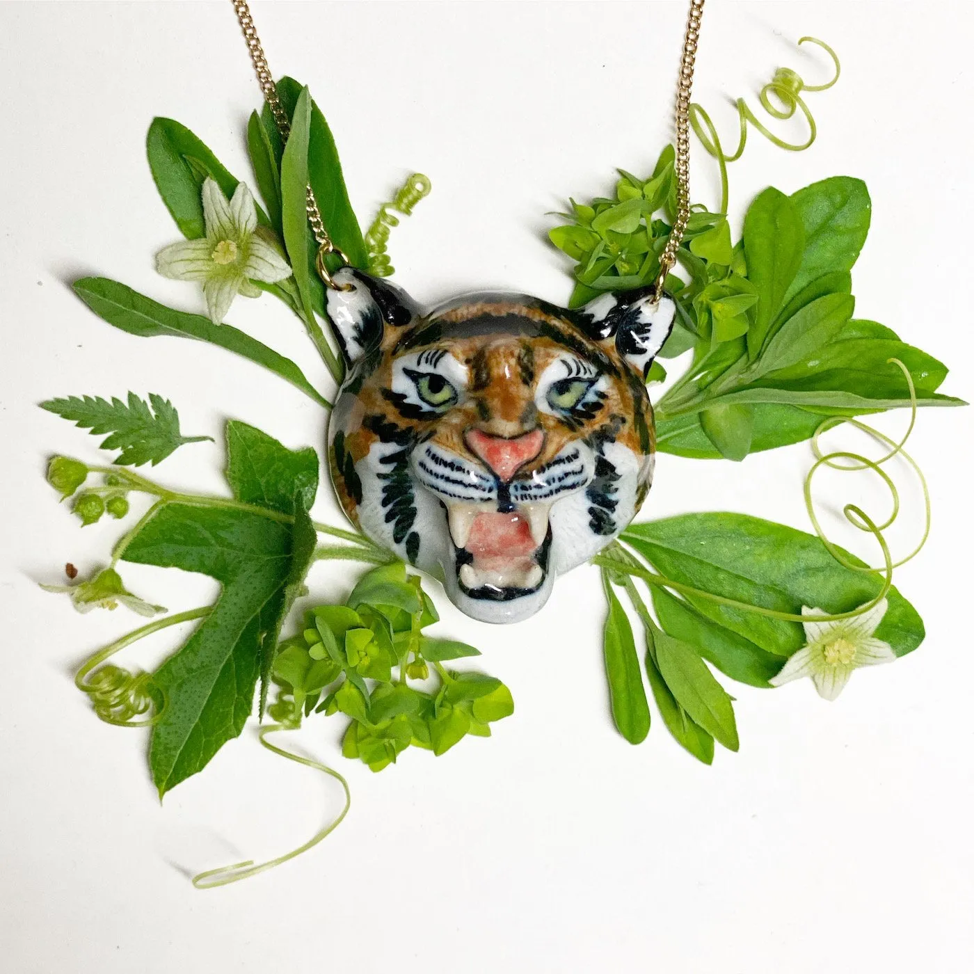 Roaring Tiger necklace by And Mary in porcelaine