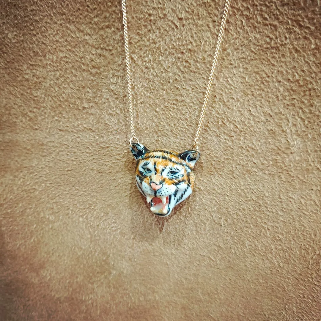 Roaring Tiger necklace by And Mary in porcelaine