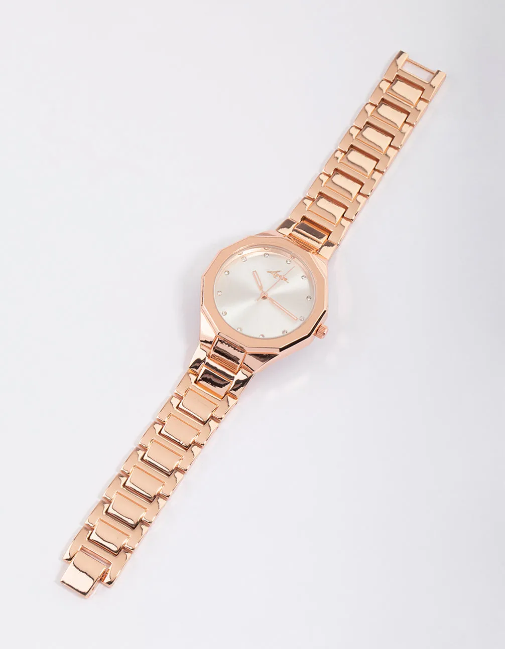 Rose Gold Diamante Hexagon Face Watch