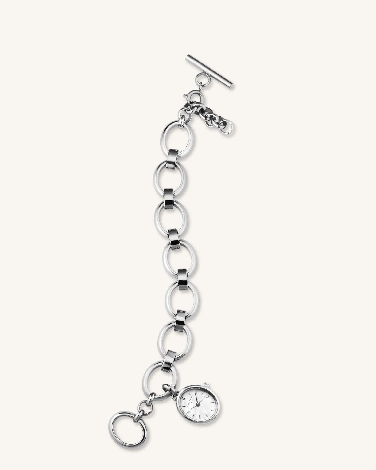 Rosefield The Oval Charm Chain White Silver Watch