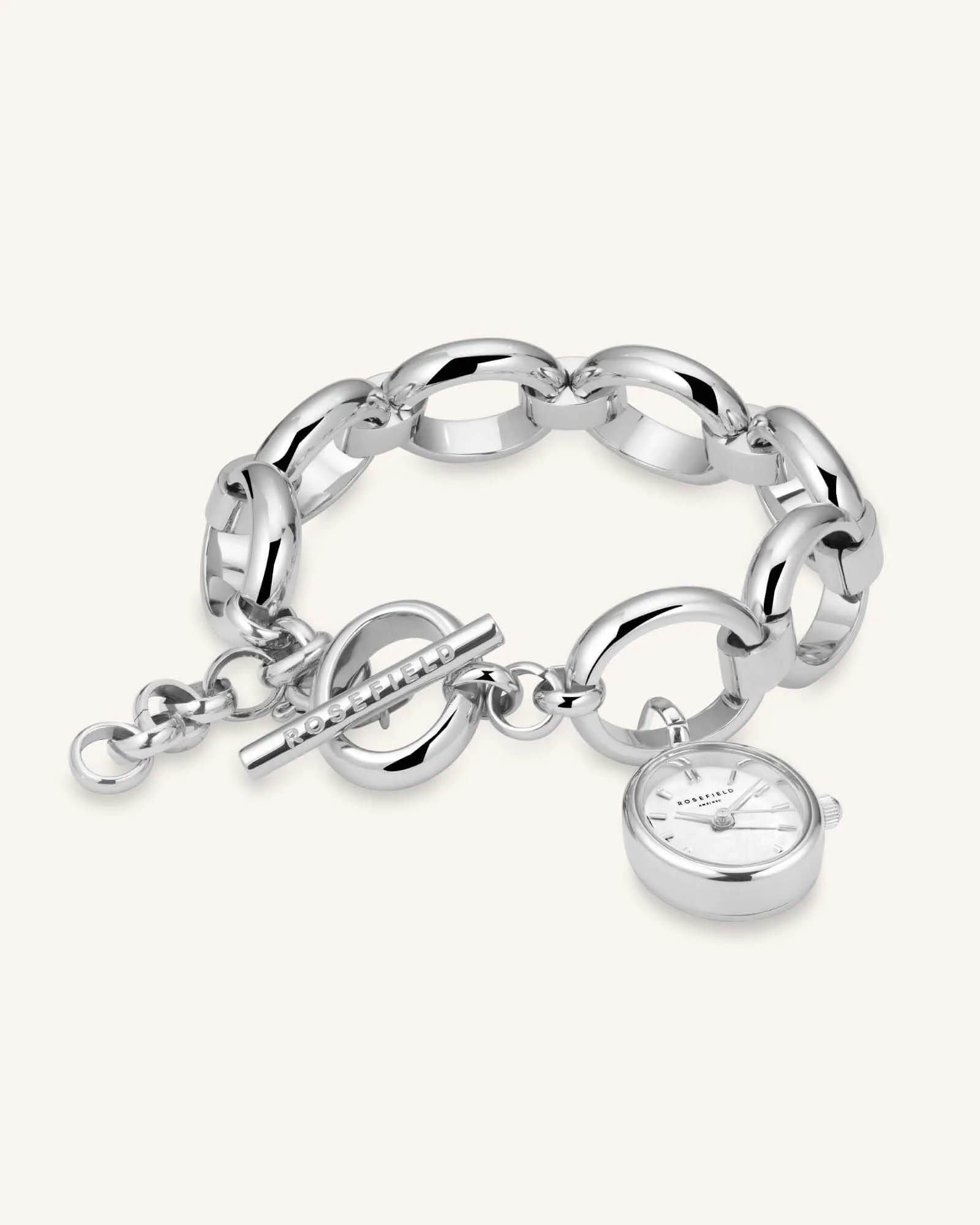 Rosefield The Oval Charm Chain White Silver Watch