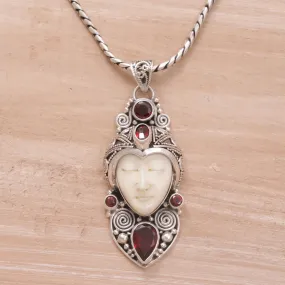 Royal Knight Garnet Silver & Bone Pendant Necklace