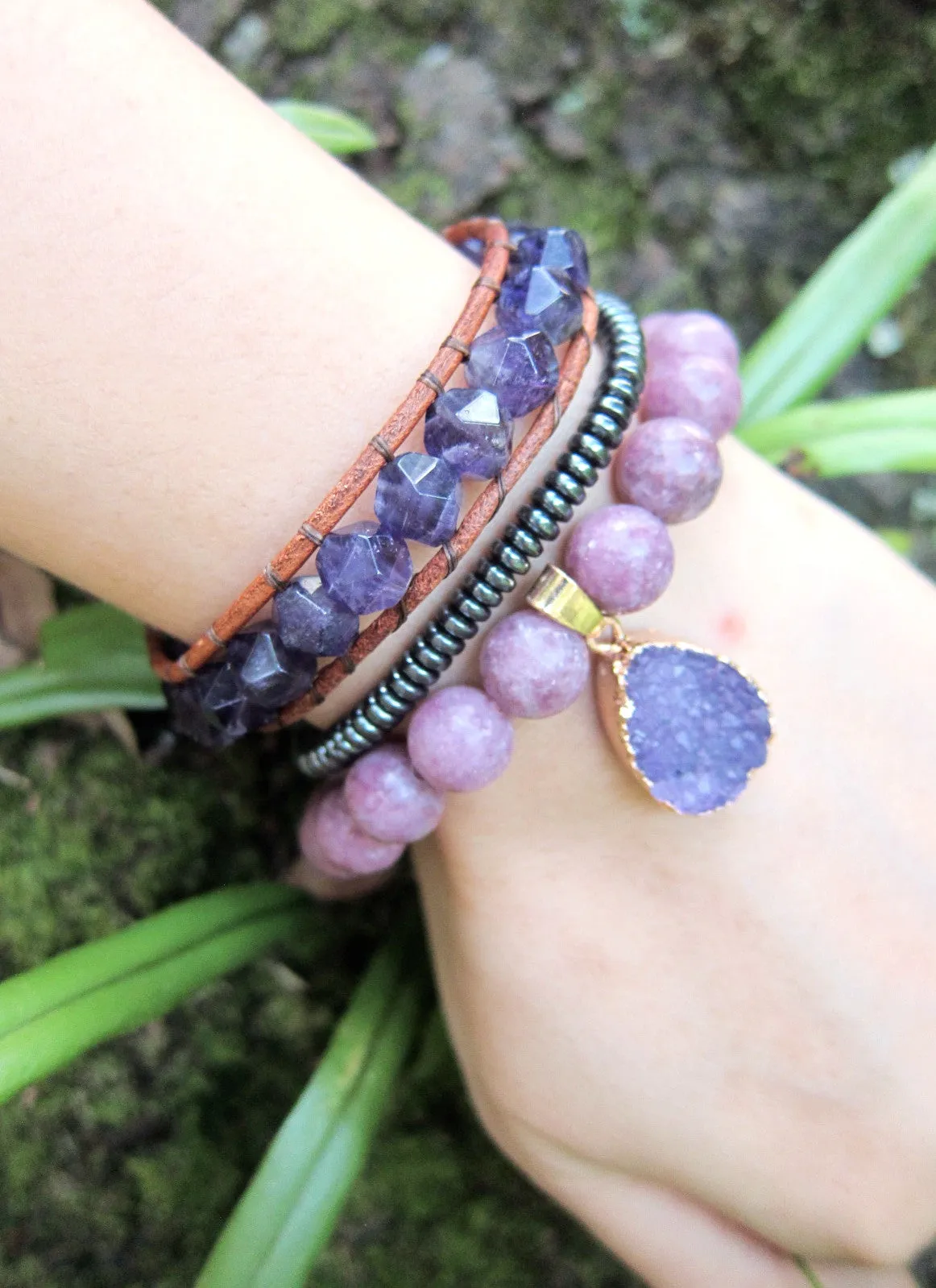 SALE - 3 piece set; Lepidolite, Sesame Jasper, Chohua Jasper Mala Bracelet Set