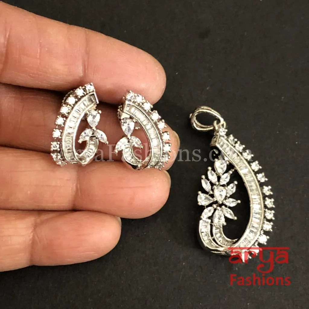 Sasha Exquisite Silver Cubic Zirconia Ethnic Pendant with Stud Earrings