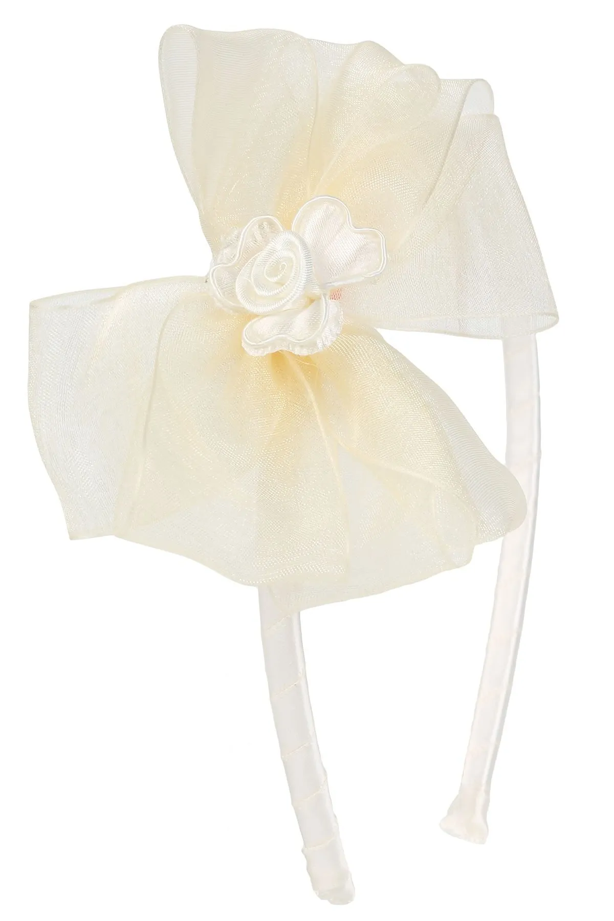 Satin Headband with Organza Bow & Satin Flower