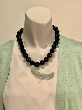 Semi Precious Onyx and Jade One of a Kind Necklace Made in California.