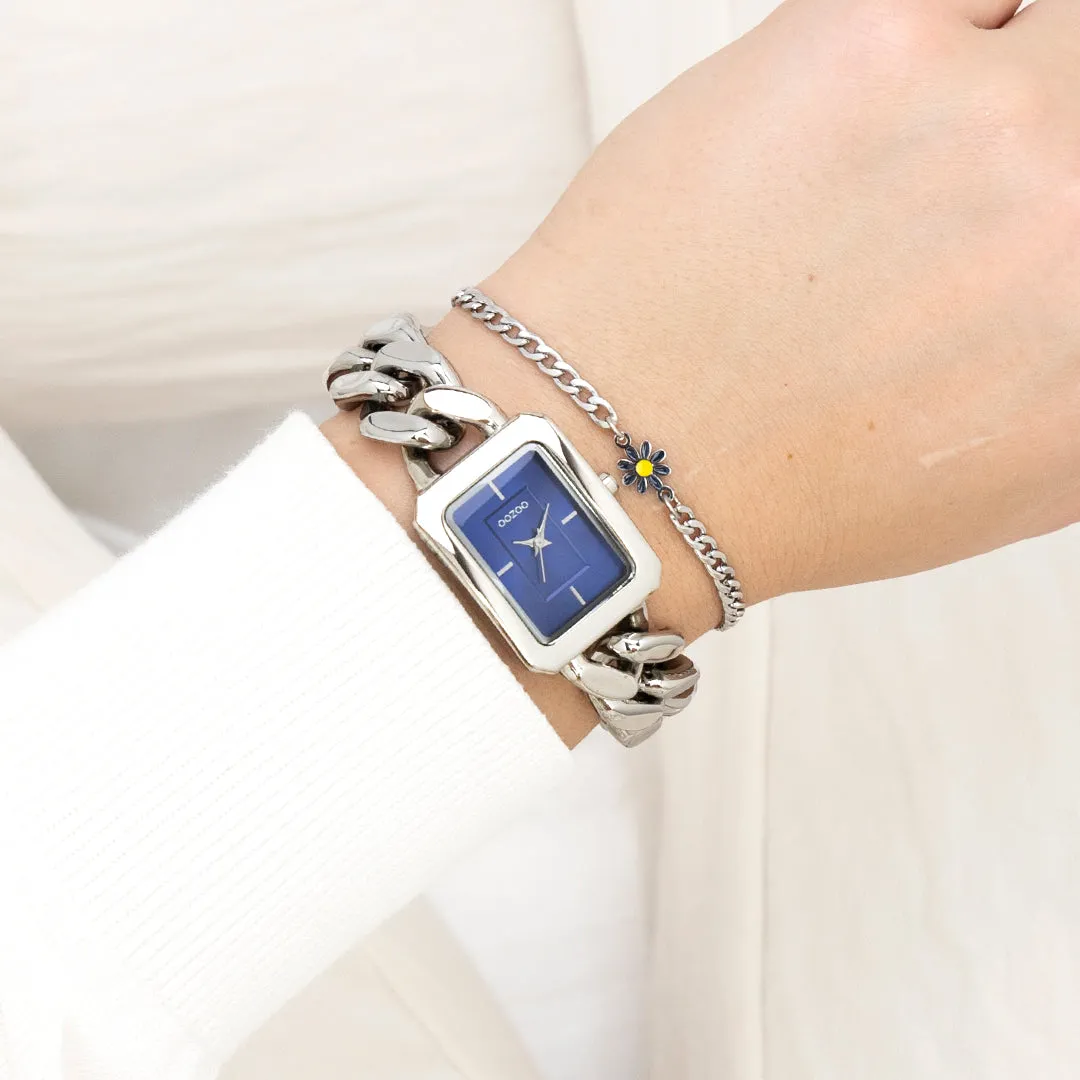 Silver coloured OOZOO watch with silver coloured chunky chain bracelet - C11352