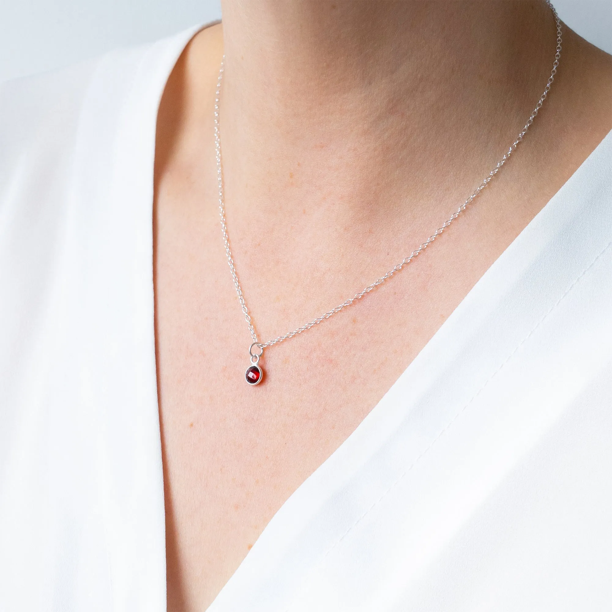 Silver Garnet January Birthstone Necklace