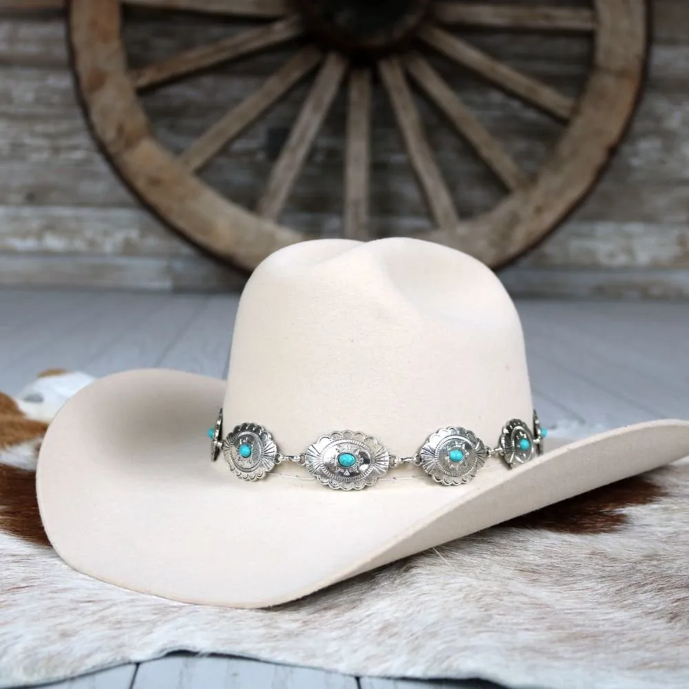 Silver Turquoise Scalloped Concho Hat Band - Sweetwater