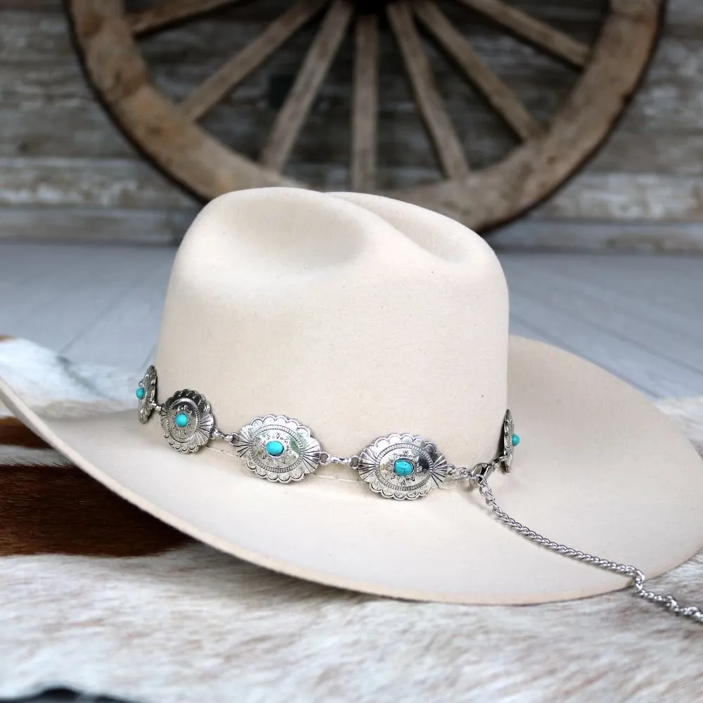 Silver Turquoise Scalloped Concho Hat Band - Sweetwater