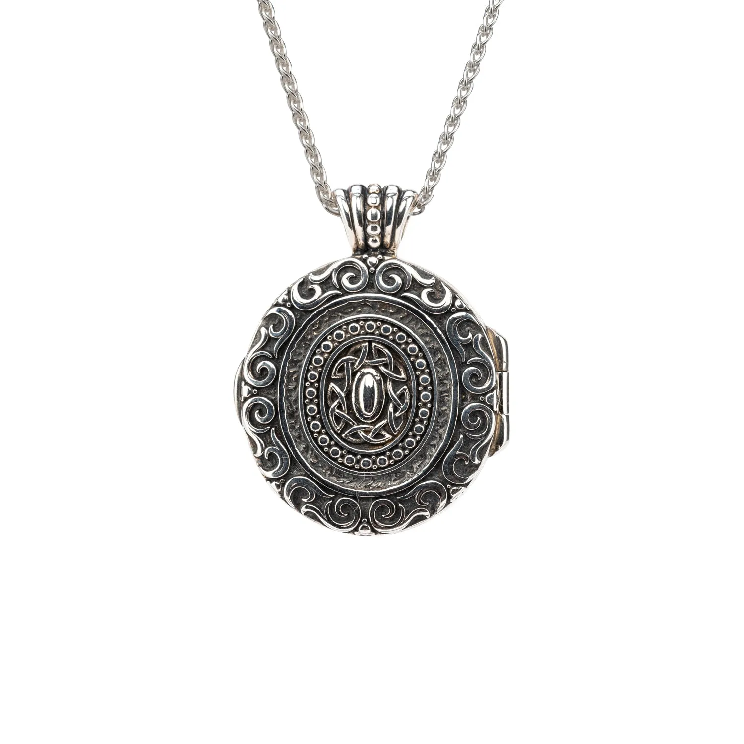 Silver with 10k Gold Filigree Shield Locket - Garnet