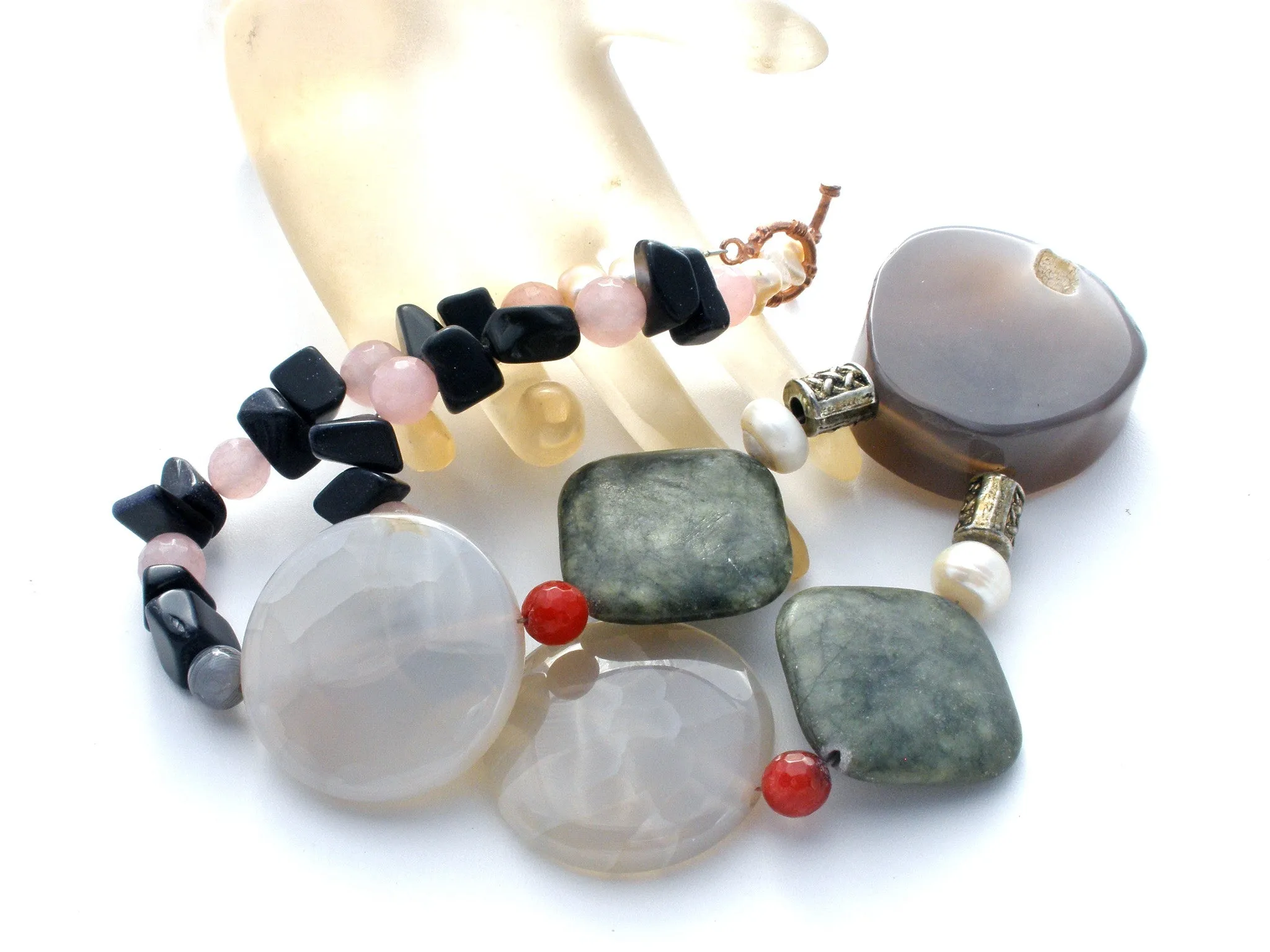 Sliced Agate Rose Quartz Statement Necklace Gemstones