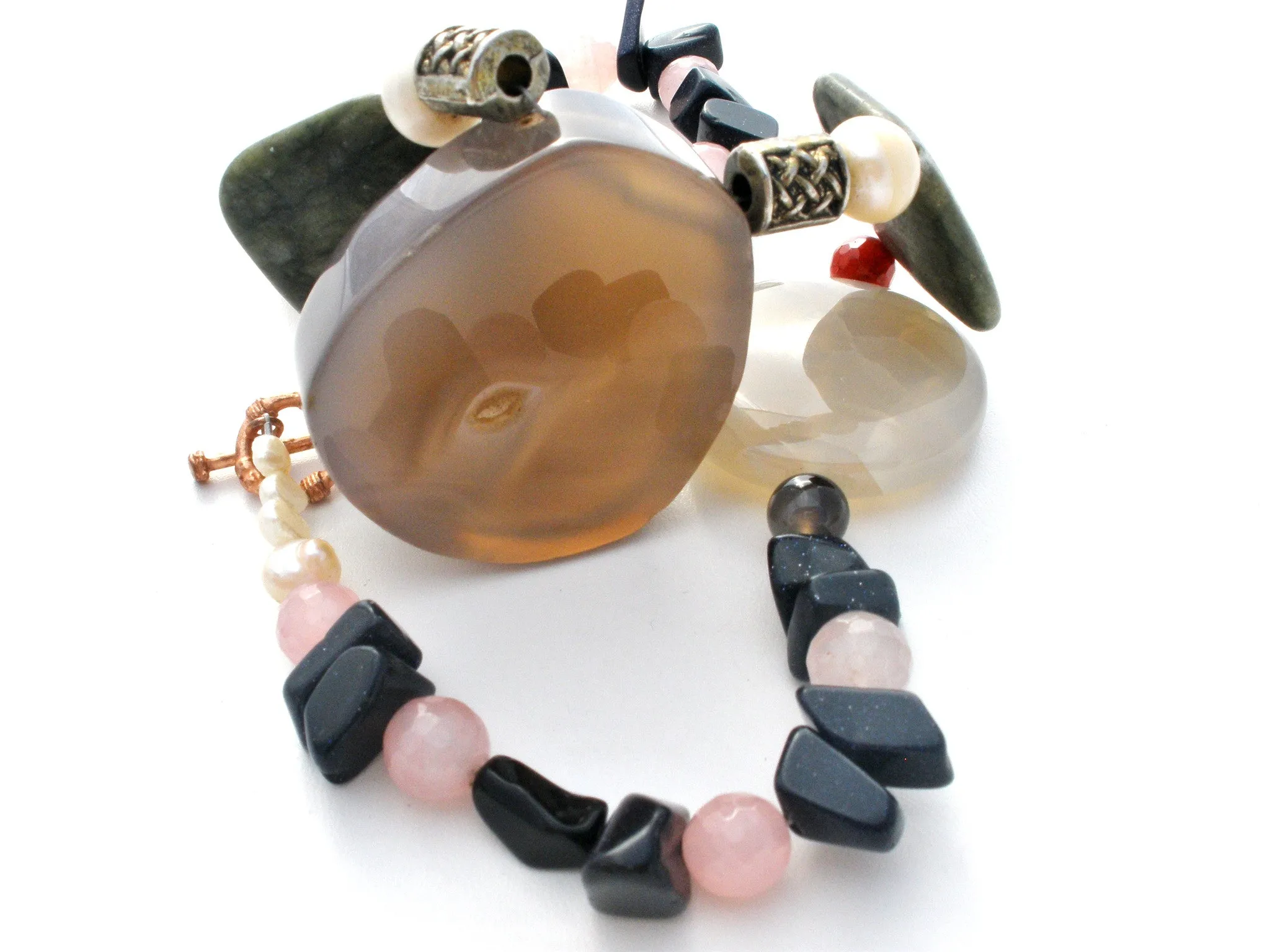 Sliced Agate Rose Quartz Statement Necklace Gemstones