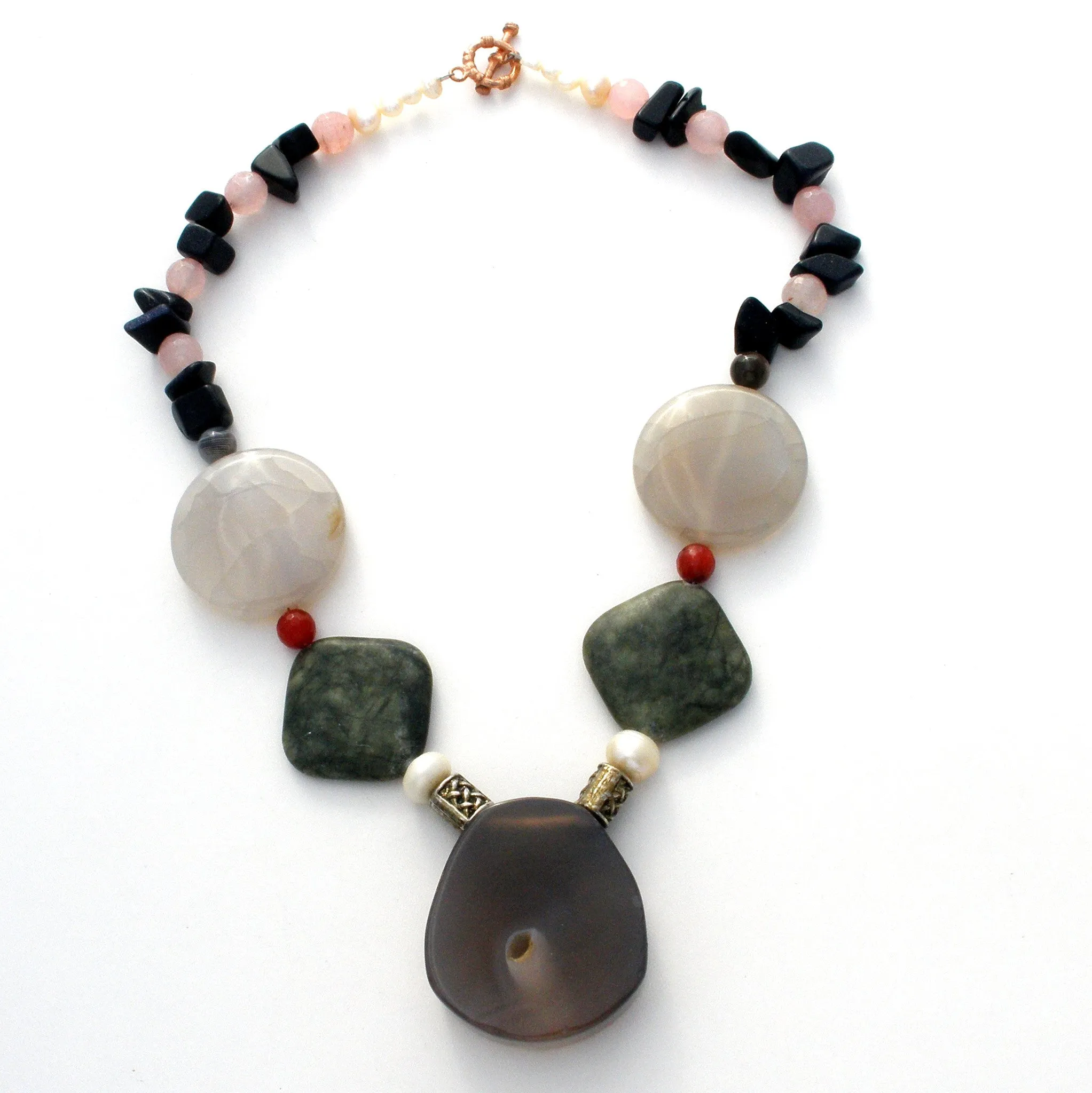 Sliced Agate Rose Quartz Statement Necklace Gemstones