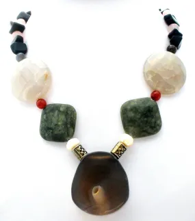 Sliced Agate Rose Quartz Statement Necklace Gemstones