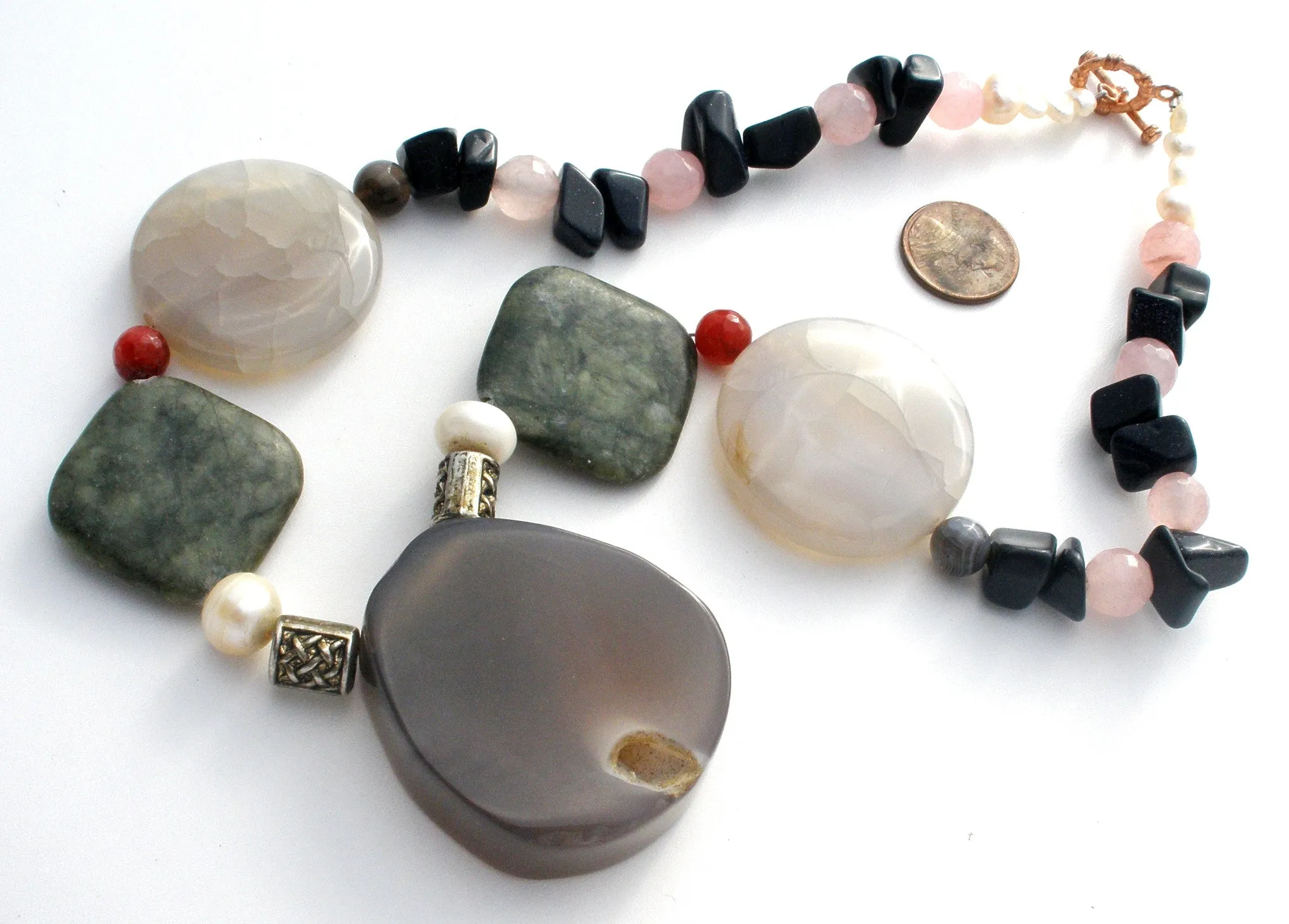 Sliced Agate Rose Quartz Statement Necklace Gemstones