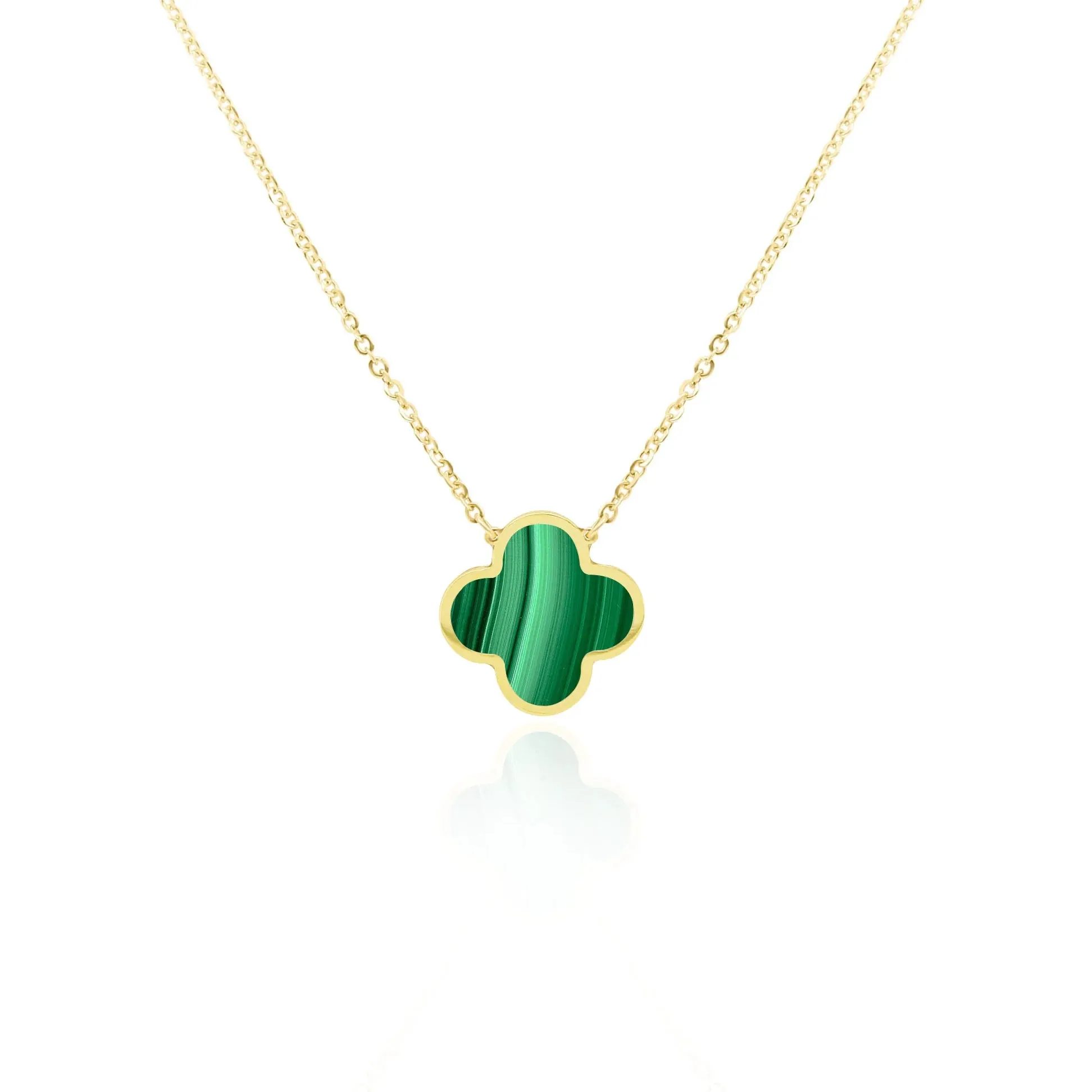 Small Malachite Single Clover Necklace