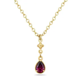 Sterling Silver 18Y Vermeil Flower Necklace with Rhodolite Garnet Teardrop and Chain