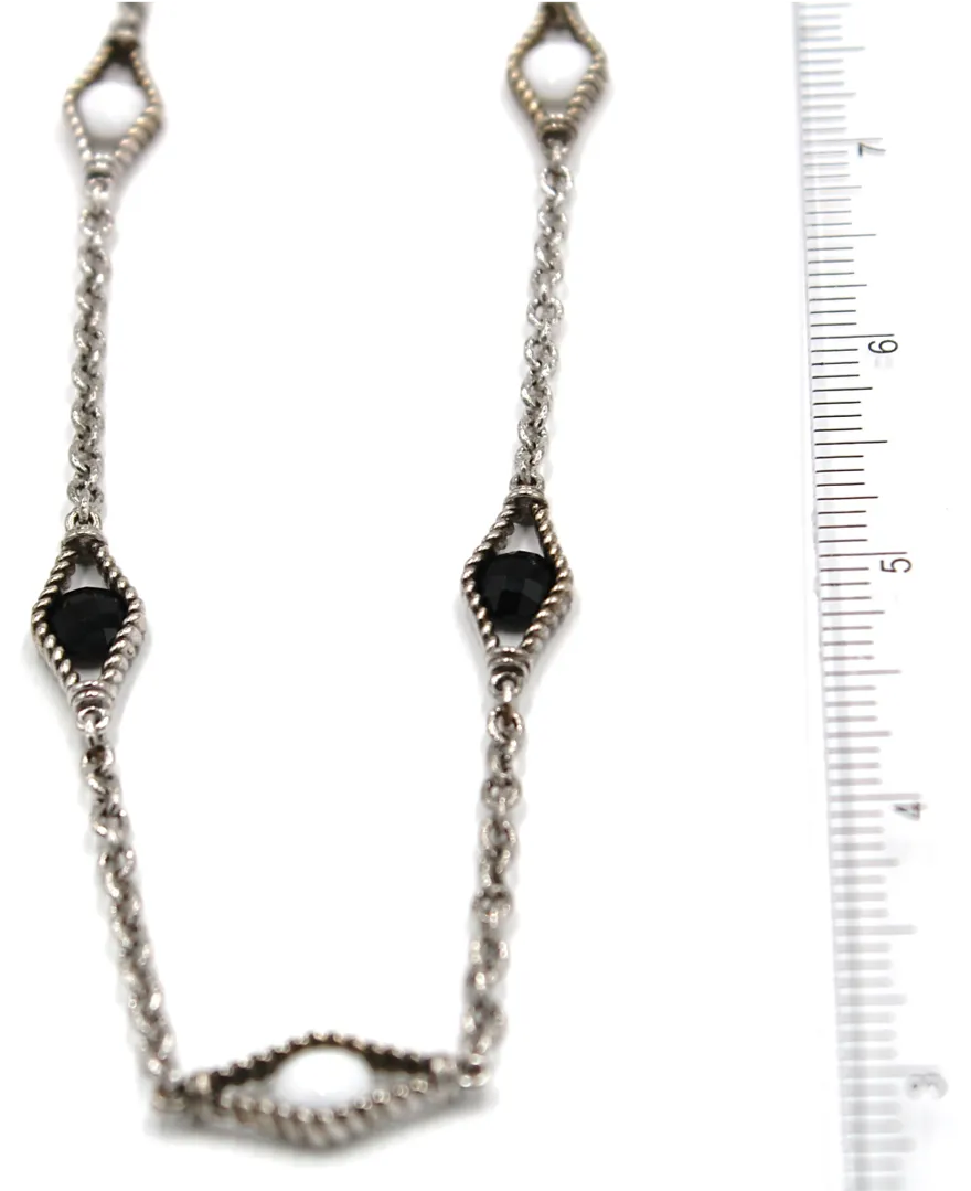 Sterling Silver 22 Inch Necklace with Black and White Onyx