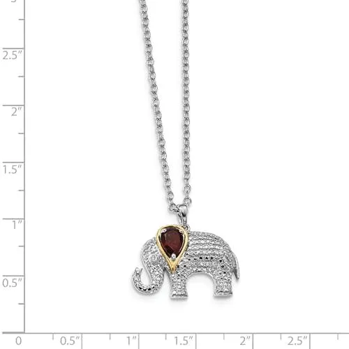 Sterling Silver & 14k Gold Garnet And Diamond Elephant Necklace