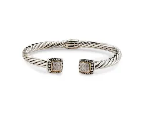 Sterling Silver & 18KY Twisted "Kangguru Bangle" with Square Shape Pave Diamonds