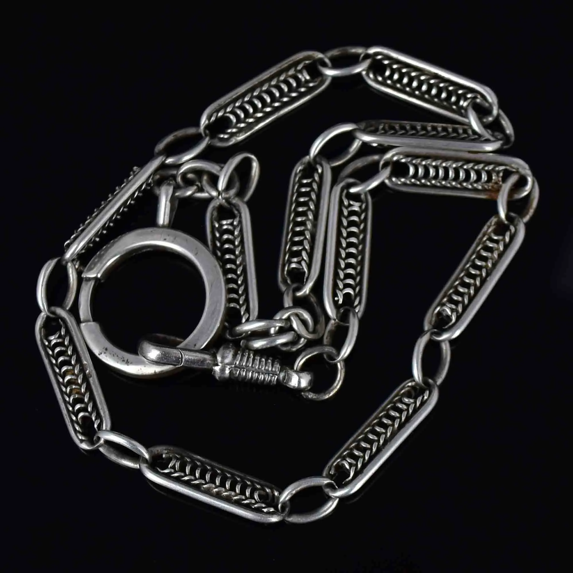 Sterling Silver Art Deco Fancy Link Albert Watch Chain Necklace