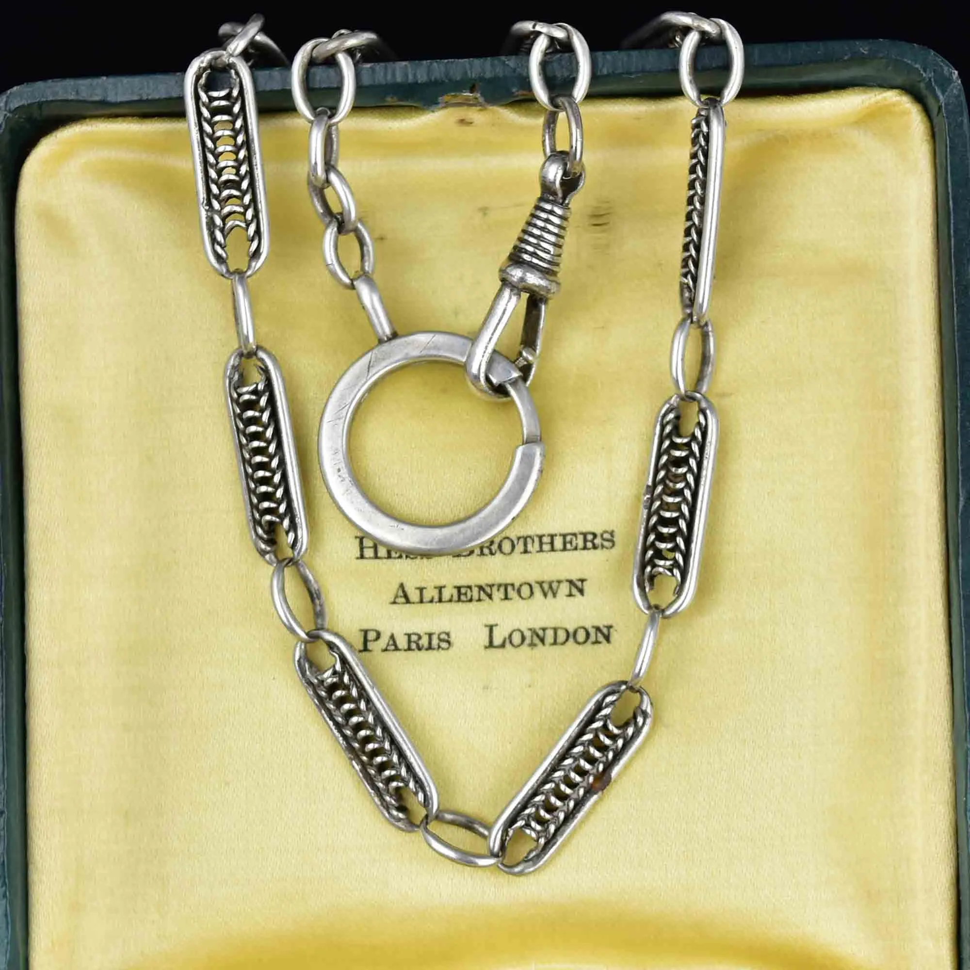 Sterling Silver Art Deco Fancy Link Albert Watch Chain Necklace