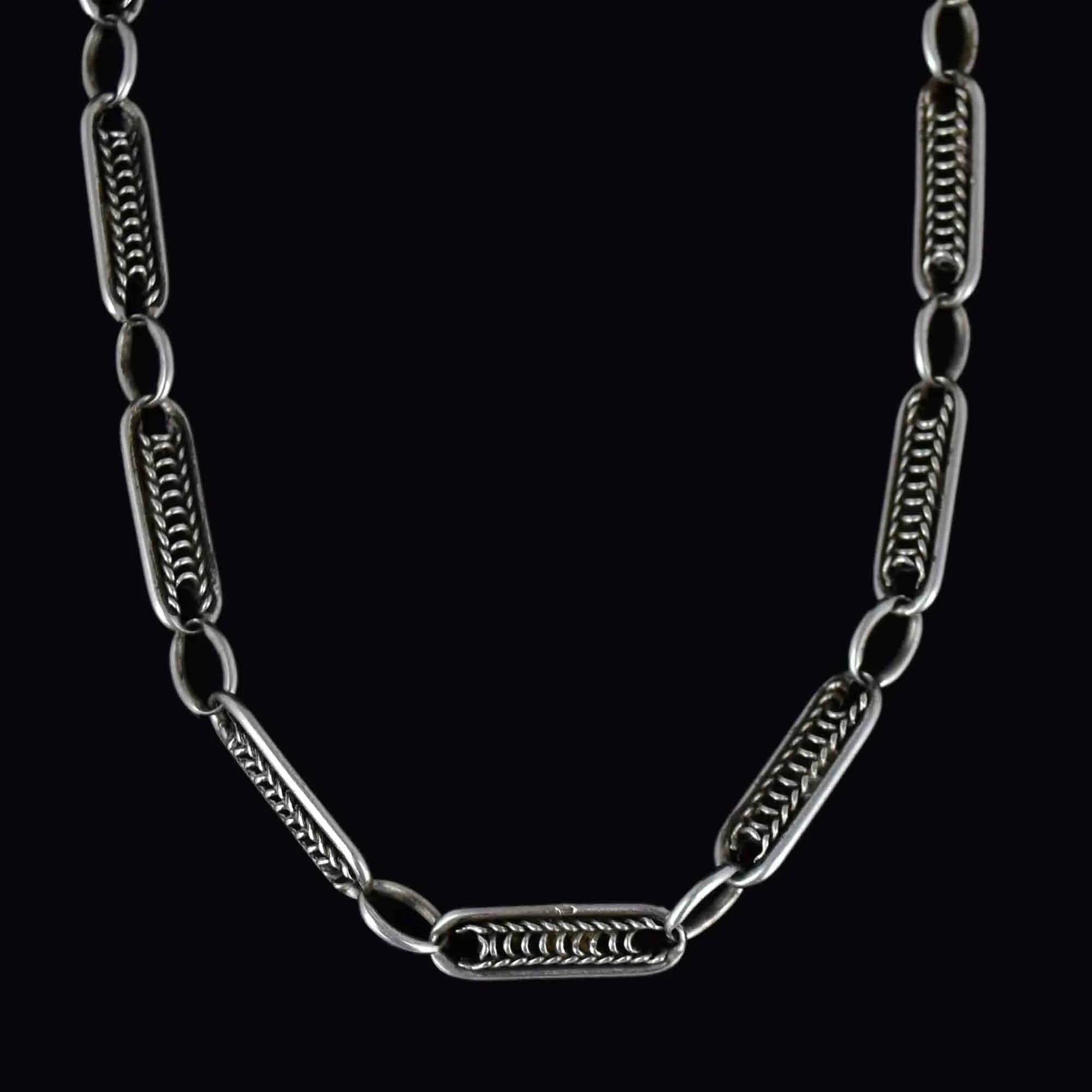 Sterling Silver Art Deco Fancy Link Albert Watch Chain Necklace