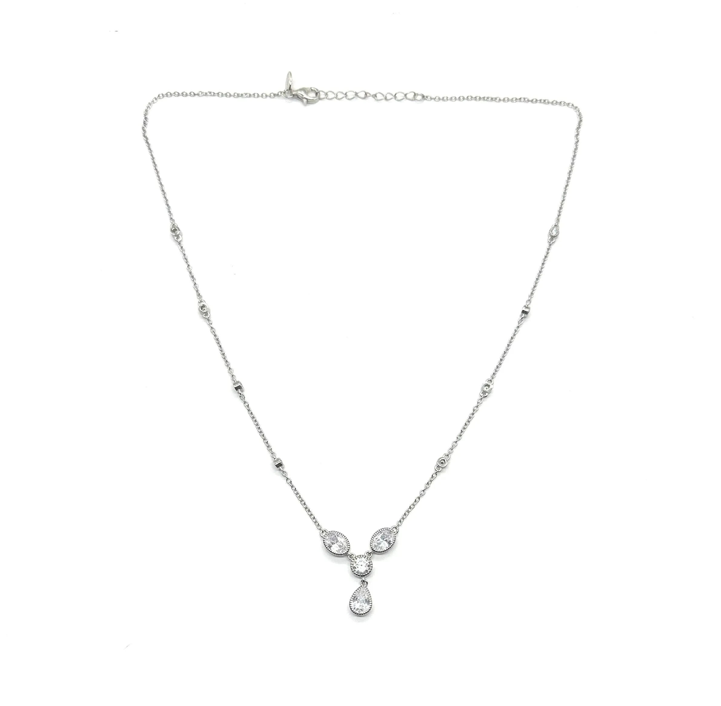 Sterling Silver CZ Multi Shape Necklace