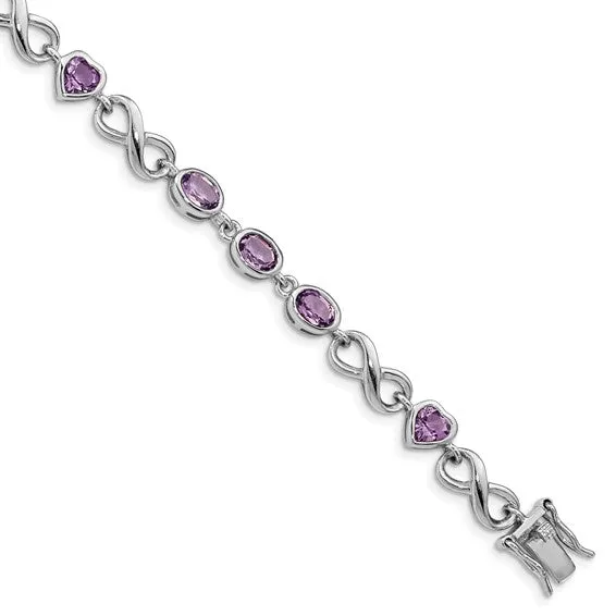 Sterling Silver Genuine Oval and Heart Gemstone Infinity Link Bracelets