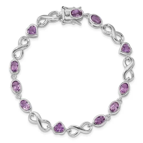 Sterling Silver Genuine Oval and Heart Gemstone Infinity Link Bracelets