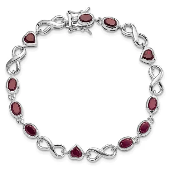 Sterling Silver Genuine Oval and Heart Gemstone Infinity Link Bracelets