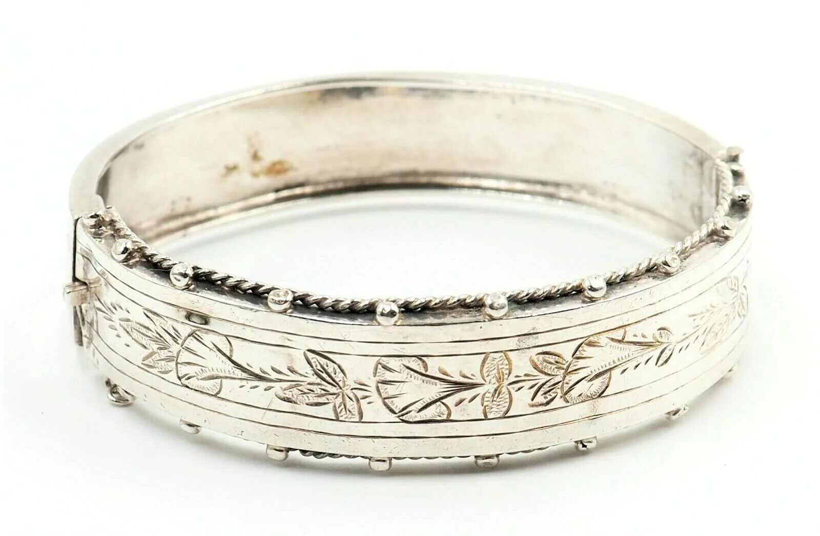 Sterling Silver Hinged Bangle Vintage Fine Statement Jewellery Embellished Front