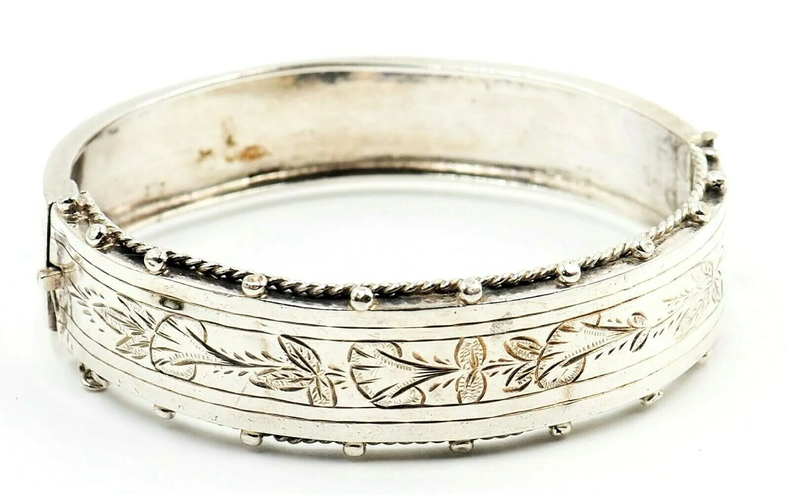 Sterling Silver Hinged Bangle Vintage Fine Statement Jewellery Embellished Front