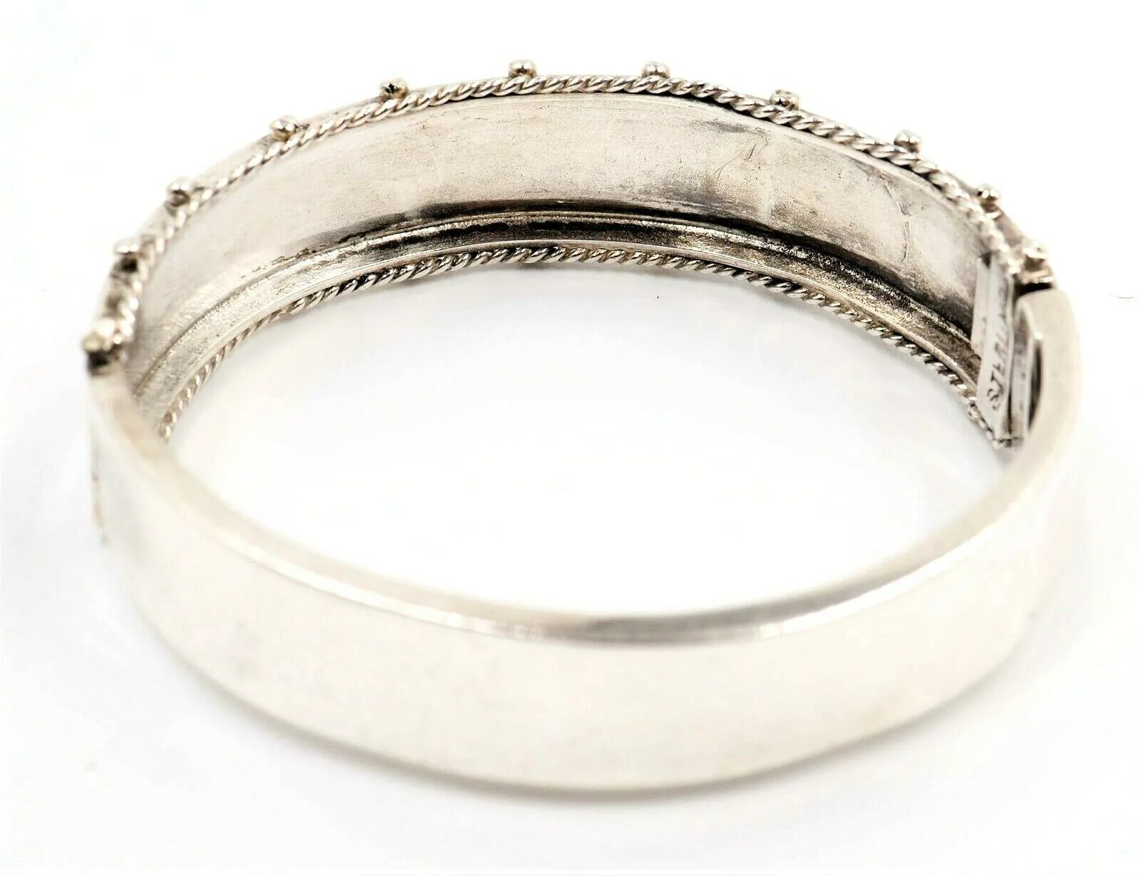 Sterling Silver Hinged Bangle Vintage Fine Statement Jewellery Embellished Front