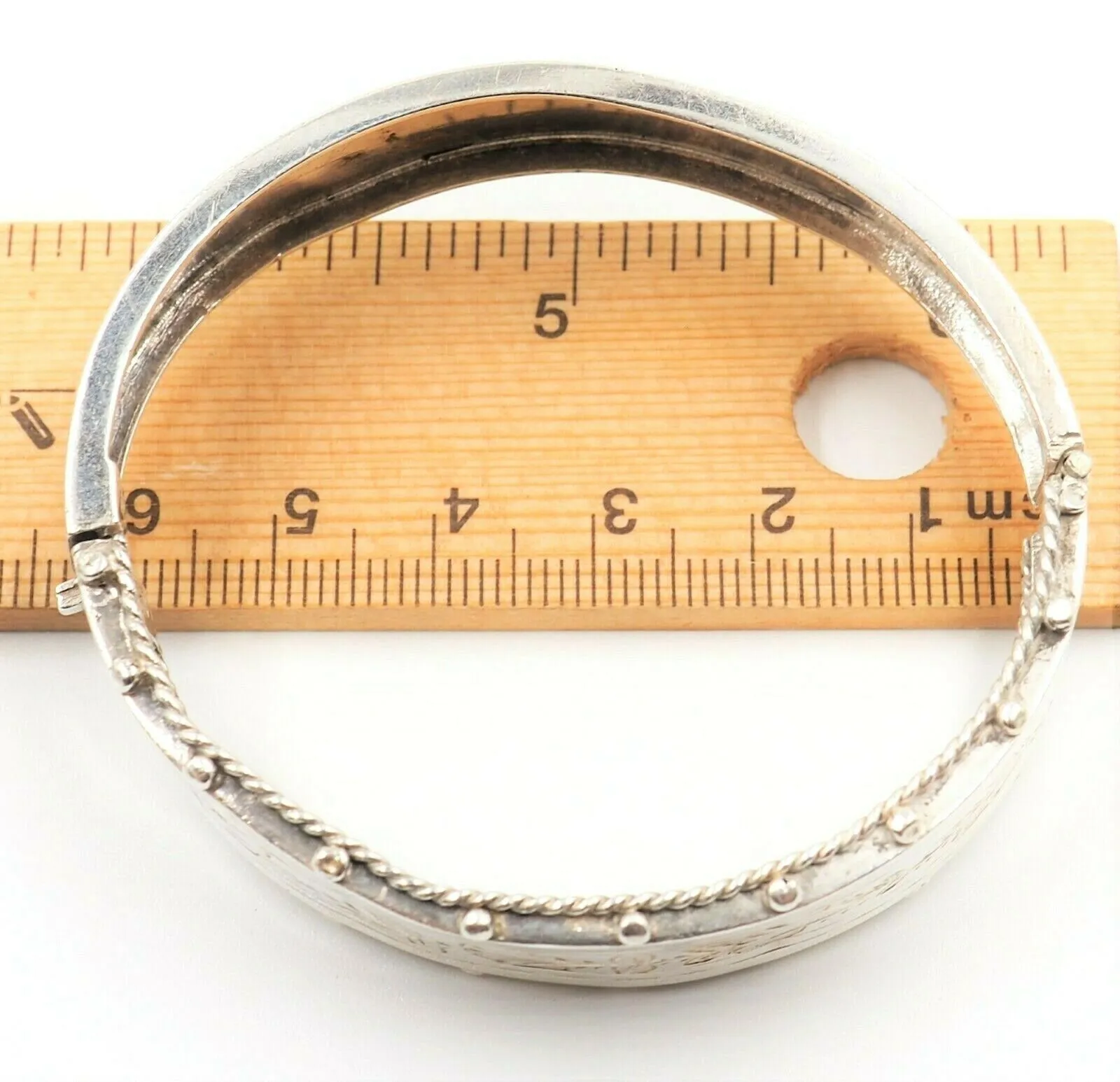 Sterling Silver Hinged Bangle Vintage Fine Statement Jewellery Embellished Front