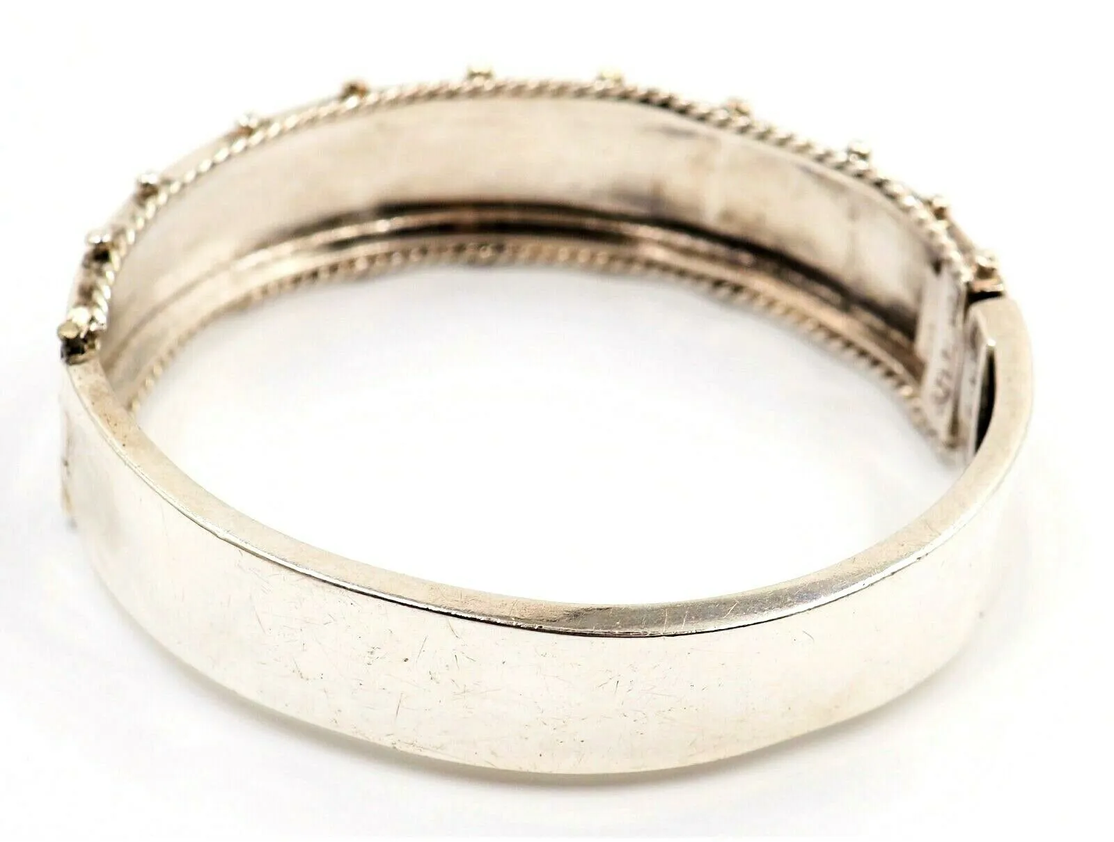 Sterling Silver Hinged Bangle Vintage Fine Statement Jewellery Embellished Front