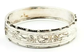 Sterling Silver Hinged Bangle Vintage Fine Statement Jewellery Embellished Front