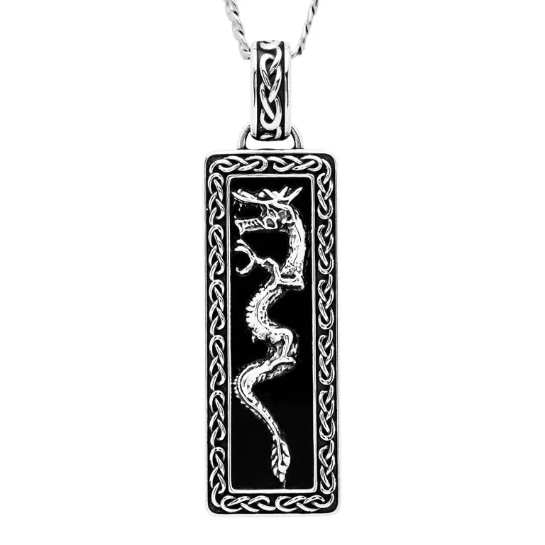 Sterling Silver Men’s Onyx Celtic Dragon Necklace