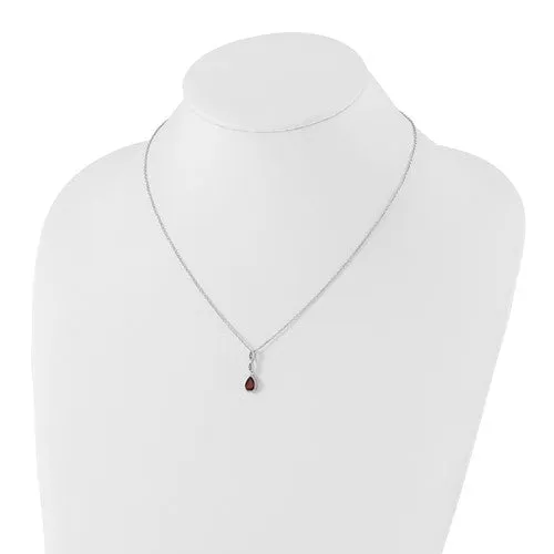 Sterling Silver White Ice Diamond and Garnet Teardrop Necklace