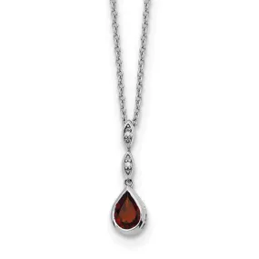 Sterling Silver White Ice Diamond and Garnet Teardrop Necklace