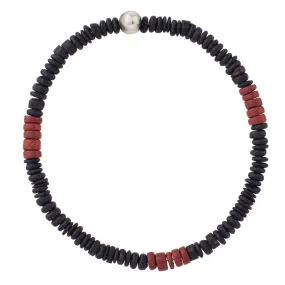 Stone & Sterling Stretch Bracelets in Shungite & Red Jasper