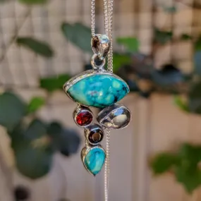 SUBLIME - TURQUOISE / GARNET / SMOKY QUARTZ & AQUAMARINE - 925 PENDANT NECKLACE