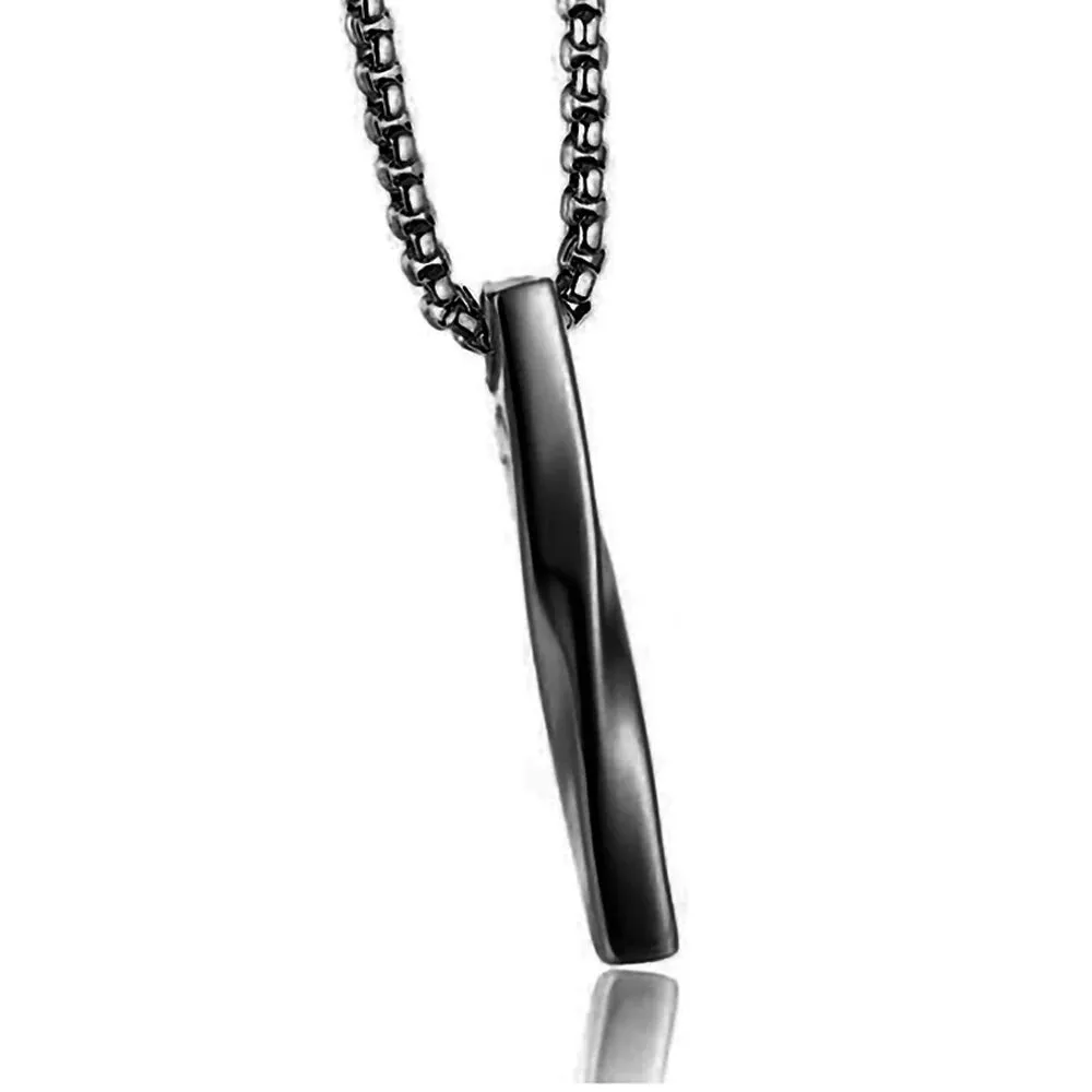 SUMENG 2024 New Fashion Black Rectangle Pendant Necklace Men Trendy Simple Stainless Steel Chain Men Necklace Jewelry Gift