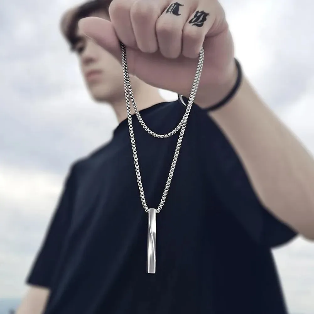 SUMENG 2024 New Fashion Black Rectangle Pendant Necklace Men Trendy Simple Stainless Steel Chain Men Necklace Jewelry Gift