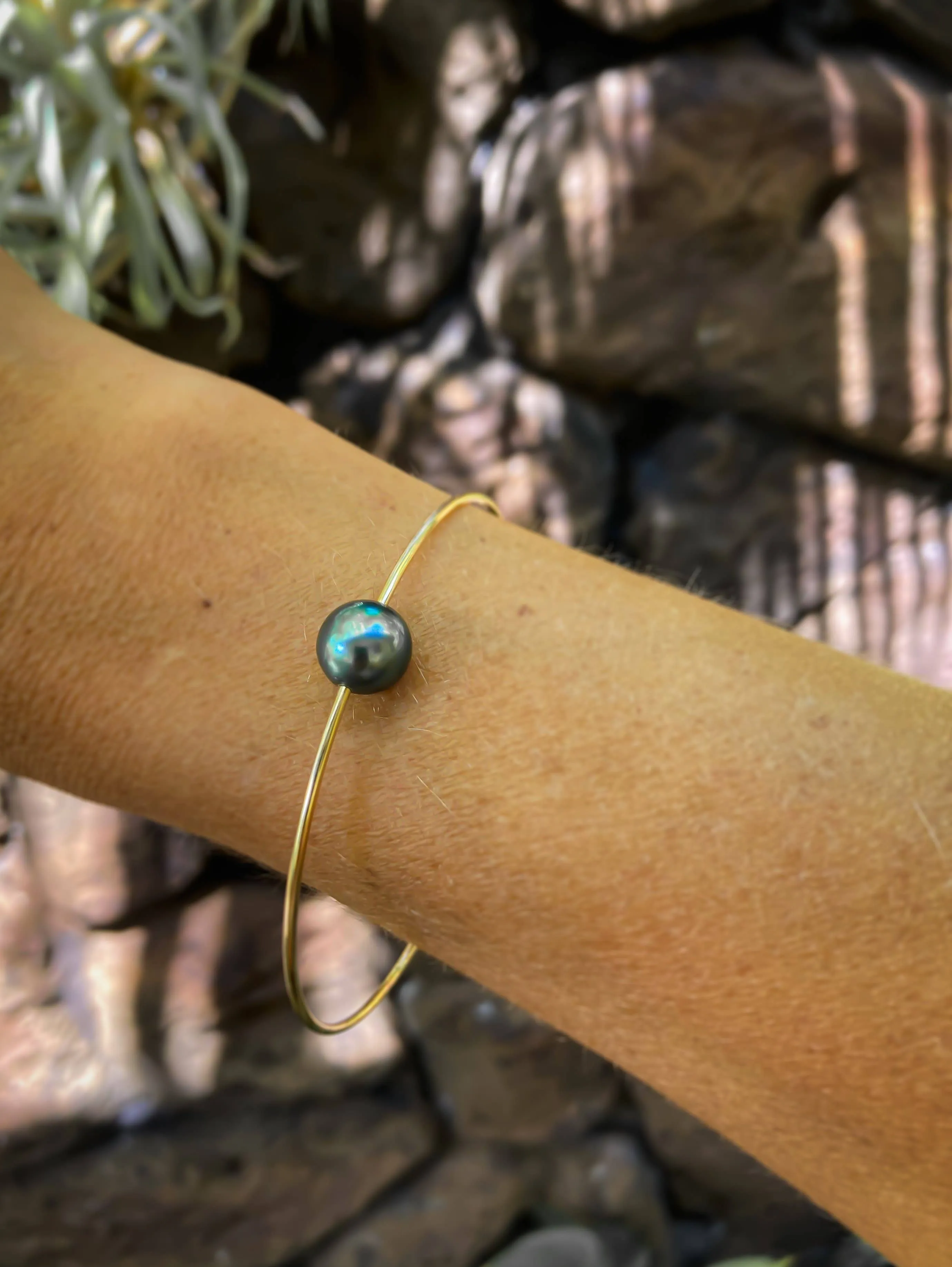 Tahitian Pearl Bangle: Gold Filled