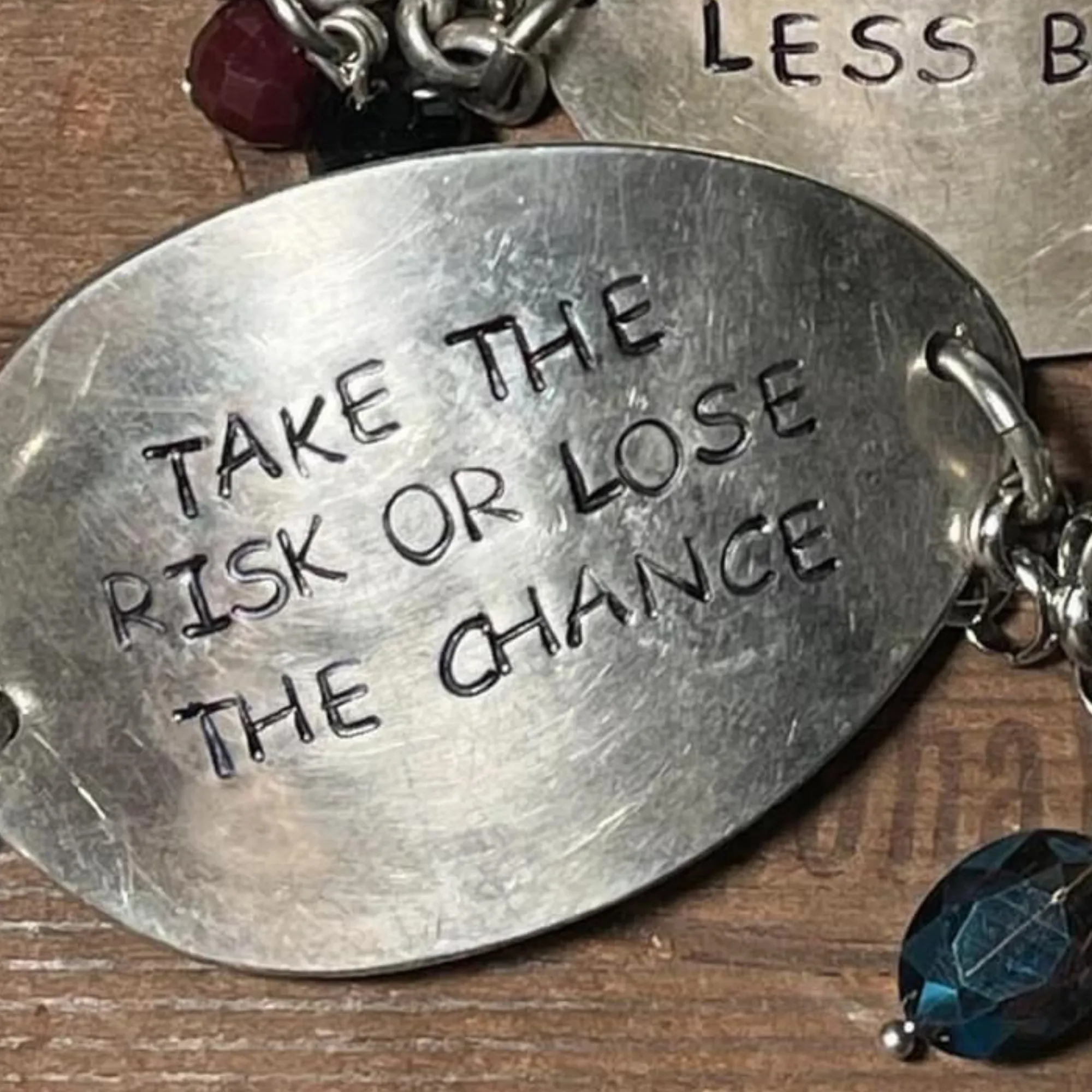 'Take the Risk or Lose the Chance' - Hammered Spoon & Chain Bracelet