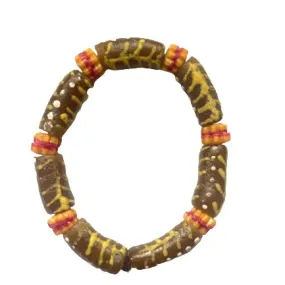 Tan and Yellow Bella Africa Krobo Bead Stretch Bracelet