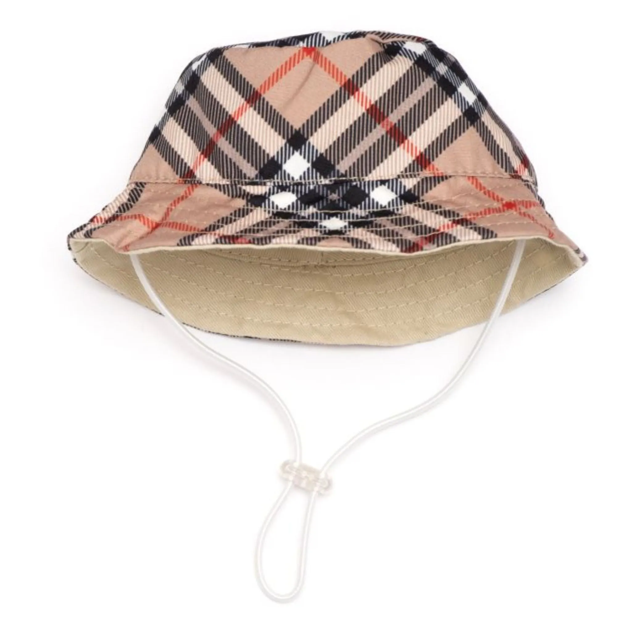 Tan Plaid Bucket Dog Pet Hat With Adjustable Chin Strap